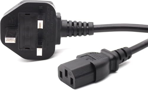 3 Pin Mains Power Lead 3 Prong Plug Cord Right Angle Kettle Cable Compatible with Samsung Toshiba LG Sony Panasonic Acer Asus Dell Compaq LCD Plasma TV and LED Monitor (C13 to UK 3 Pin Plug) (2 Meter)