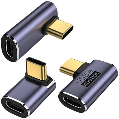 Stamlyn 90 Degree USB C Adapter 3Pack, 100W Fast Charge Right Angle | USB C Male to Female Adapter 40Gbps 8K@120HZ Thunderbolt 4 3 Extension Converter for iPhone 17 Steam Deck Switch Laptop