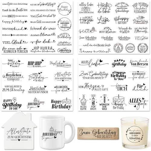 Farbeele 4 Stück Rub On Sticker, UV Transferaufkleber Folie 19x14cm für Glas, Holz, Karten, Scrapbooking, DIY Handarbeiten, Basteln, Geschenkidee, Wohndeko, Party Deko （Geburtstag）
