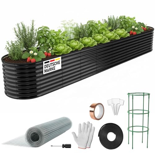 BRAST Hochbeet Metall Julia | 160x80x80-400x80x80cm | viele Modelle | extra viel Zubehör | Stahl rostfrei & verzinkt | wetterfest ovale Form | für Gemüse Obst Kräuter & Blumen | 400x80x80cm Schwarz