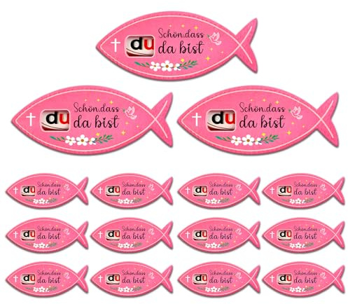 Giftota 15 Pcs Gastgeschenke Taufe– Fisch Duplo geschenk Filz Verpackung, Gastgeschenk für Taufe, Firmung junge mädchen – „Schön, dass du da bist“ Dankeschön geschenke, ohne Schokolade(Rosa)