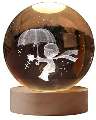 LYLSSSDH Nachtlicht mit Kristallkugel – bunte und helle Dekoration aus warmem Glas (kleiner Prinz und Fuchs), der kleine Prinz bewahrt die Rose