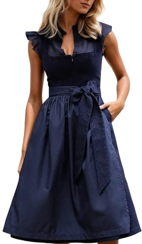 Foweknow Abito tradizionale bavarese da donna con grembiule in pizzo, elegante, per matrimoni, taglie forti, per feste della birra