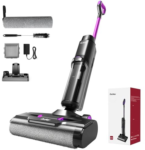 Redkey Aspirapolvere a secco W15 a batteria, funzione autopulente, lunga durata, spazzola per la pulizia dei bordi, 6 mm, anti-groviglio, aspirapolvere bagnato con display LED e promemoria vocale, per