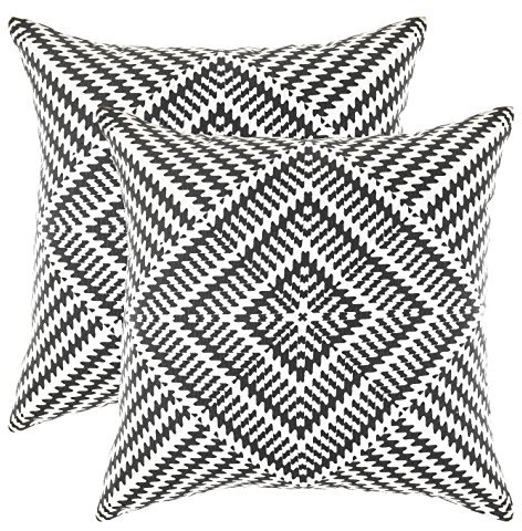 TreeWool Dekorativer Kissenbezug (45 x 45 cm, Schwarz) Kaleidoskop Design 100% Baumwolle (2er Pack)