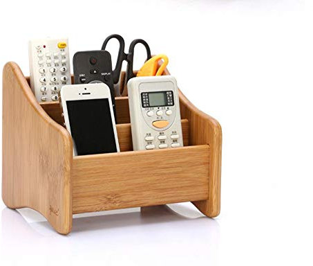 Boîte de Rangement Bureau Maison Organisateur Boîte de Télécommande Muli-compartiments Pot à Crayons en Bambou Enfant Adulte Porte-stylos Caisse de Rangement Boîte de Stockage Coffret Cosmétique