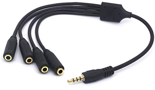 Tomost - Cavo splitter per cuffie da 3,5 mm, 4 poli da 1/8, TRRS AUX, cavo adattatore da 1 maschio a 4 femmine.