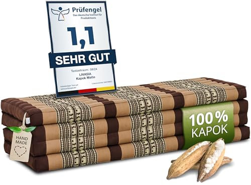 livasia Nachhaltige Klappmatratze Kapok XXL - 200x140x8cm - extrabreite Gästematratze, Faltbare Matratze doppel, ökologische Yogamatte, Gästebett klappbar, Liege Garten Balkon (Braun/Elefanten)