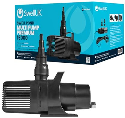 Swell UK Multi-Pump Premium 16000 | Multi-Purpose Black Plastic Pump | Garden Pond Pump | 3 Year Guarantee