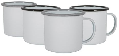 Argon Tableware Enamel Mugs - 375ml - Pack of 4 - Black/Grey Metal Insulated Coloured Coffee Mugs Lightweight Camping Cups for Drinking Tea, Hot Chocolate, Coffee