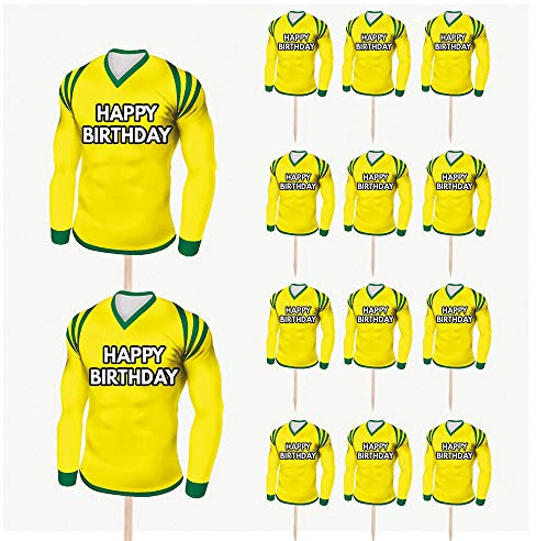 AK Giftshop Football Birthday Cupcakes Cake Food Decorations Picks Toppers - (pack of 14) (Norwich Colours)