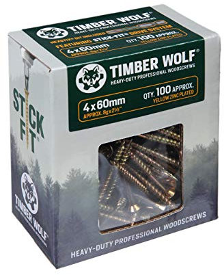 Timber Wolf TW40060 Vis à bois – 4,0 x 60 mm – Boîte de 100, zinc et jaune (or)