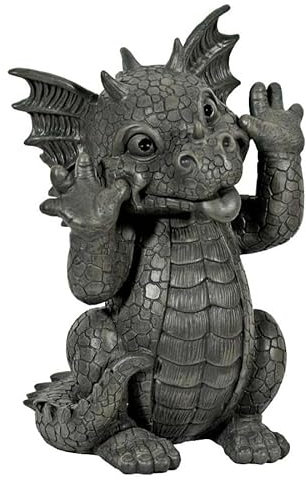 MystiCalls Gartenfigur Gartendrache - Modell Grimassenschneider - Fantasy Figur Deko Drache
