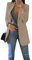 EFOFEI Damen Sommer Herbst Freizeit Coat Arbeitsanzug Mit Offenem Revers Anzüge Bolero Mit Tasche Elegant Langarm Blazer Khaki S