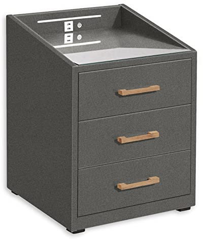 LUNA Nachttisch Boxspringbett, Graphit - Funktionaler Nachtschrank mit USB-Anschluss und LED-Beleuchtung - 47 x 61 x 46 cm (B/H/T)