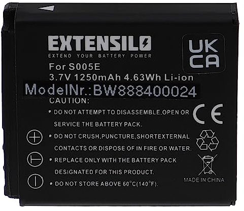 EXTENSILO batteria compatibile con Panasonic Lumix DMC-FX01, DMC-FX07, DMC-FX10 fotocamera digitale DSLR (1250mAh, 3,7V, Li-Ion)