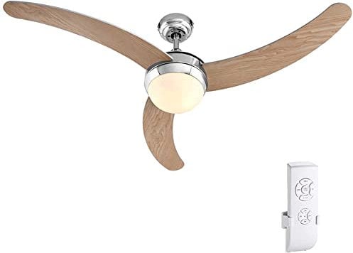 BAKAJI Ventilatore Lampadario da Soffitto 3 Pale in Legno con Lampada in Vetro Satinato 3 Velocità Inversione Rotazione Funzione Timer e Telecomando Attacco 2 Lampadine E27 Max 40W Diametro 122cm