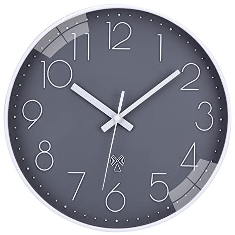 ACCSHINE Funkuhr Wanduhr Ohne TickgeräUsche Lautlos 30cm Quarz Batterie Betriebene Groß Wanduhr Einfach zu Lesen für Zimmer Zuhause KüChe Schlafzimmer Büro Schule (Grau)