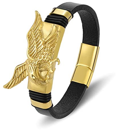HPIP Mode-Charme-Seil-geflochtene Armreifen-Goldfarbe-Mann-Leder-Armband Eagles-Tier-magnetischer Schmuck