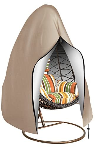 Teynewer Patio Hanging Egg Chair Cover, Outdoor Single seat Cocoon Swing Egg Chair Cover Waterproof with Zipper, 210D Heavy Duty Veranda Garden large Cover for egg chair on stand 190 x 115 cm, Khaki