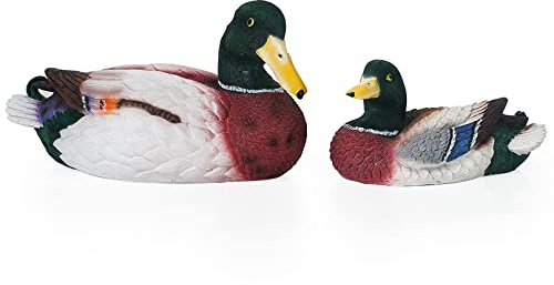 DreamsEden Floating Ducks for Pond 2 Pcs, Realistic Mallard Duck Statues Outdoor Decor, Hand Painted Resin Duck Sculpture for Garden Pool Yard Lawn