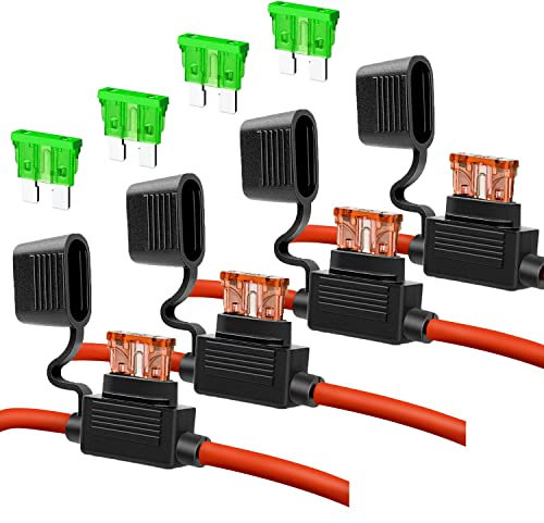 Gebildet 4Pezzi 32V Portafusibili lmpermeabile 10AWG, Portafusibili ATO a Lama in Linea con Tappo, Presa Standard con Fusibile a Lama Media 4Pezzi 30A + 4Pezzi 40A