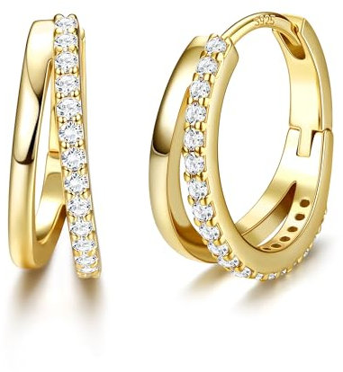 Dochais Boucles d'Oreilles Femme Plaqué Or 14 Carats, Boucles Doreilles Cartilage Argent Sterling 925 Huggie Hoops Petites Créoles Hypoallergénique Légères Bijoux Cadeaux pour Fille