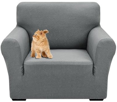 YSTELLAA Sofa Überzug 1 Sitzer, Stretch Sesselschoner, Sofaschoner rutschfest Mit Armlehne, Universal Sofabezug, Dicke Sofabezug Für Hunde Katzen Und Haustiere, Waschbare Sofa Cover, Hellgrau