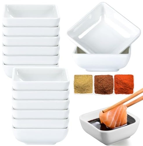12 Piezas Cuencos Aperitivos,7,5x7,5x3 cm Cuencos Cuadrados para Salsas,Cuencos Salsa Soja,Mini Cuencos Para Salsas,Platos Pequeños Aperitivos,Platos para Salsas para Inmersión,Salsa,Barbacoa