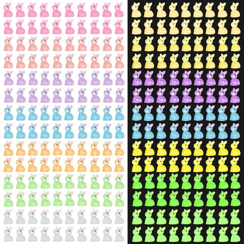 Invalidism 70 Pcs Mini Luminous Resin Bunnys,Glowing Rabbit Miniature Figurines,Realistic Glow in the Dark Rabbits for Micro Fairy Garden Landscapes Dollhouse Topper Decoration Birthday Party