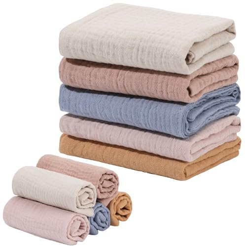 Meng Jiaran 5 Pack Baby Muslin Squares Baby Muslin Cloths Washcloths
