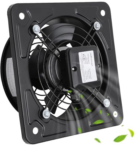 Warmiehomy Industrial Ventilation Extractor, Commercial Exhaust Blower Fan with Double Grille, Axial Extractor Fan 200mm / 8 (2 Pole) 2550(r/mim) for Warehouse, Workshops, Gym (Black, 8 inch 200mm)