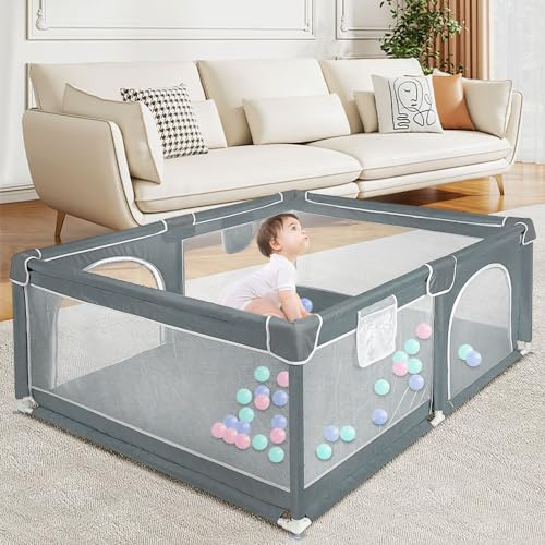 OHMG Laufgitter für Baby,Laufgitter Indoor&Outdoor,Kippsicheres Kinder-Baby-Gitter,Kinderzaun mit Anti-Kollision Schaum Absperrgitter mit atmungsaktivem Netz,für Apartment,Tragetasche