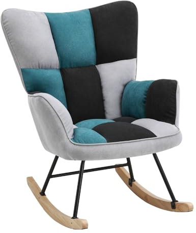 HaiYiZuhause Schaukelstuhl, Bequemer Stillsessel & Lesesessel, Relaxstuhl mit hoher Rückenlehne für Wohnzimmer, Schlafzimmer, Balkon oder Kinderzimmer, Moderner Schaukelsessel (Schwarz, Grau, Blau)
