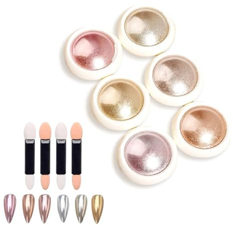 6 Pcs Chrome nail powder,Rose gold chrome plated nail powder,Metal nail art powder,For decorative furniture,phone cases,Glasses frames,Art and other DIY,Different nail powders have different effects