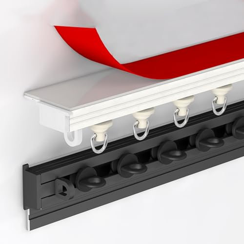 Tringle à rideaux auto-adhésive silencieuse et ultra fine pour plafond ou mur lisse avec rail et fixations