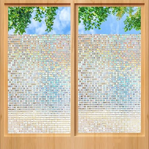 Fensterfolie Selbsthaftend Bunt 40 x 110 cm, Selbsthaftend Blickdicht Glas Sichtschutz Statisch Haftend, Fensterfolie, Anti UV Milchglasfolie, Mosaik
