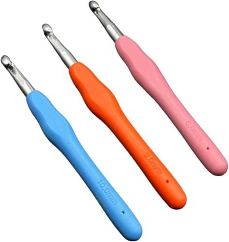 3 Stück Häkelnadel, Ergonomische Häkelnadeln mit Weichen Griffen, Häkelnadel 10mm, Leicht und Bequem Tulip Häkelnadel, Crochet Hook für Anfänge und Erfahrene Häkelliebhaber (8mm 9mm 10mm)