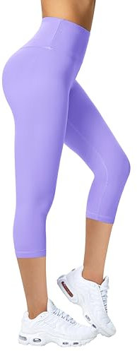 Enjoyoga Leggings Damen 3/4 mit Innentasche - High Waist Sporthose Laufhose für Sport Yoga Gym (DE/NL/SE/PL, Alphanumerisch, Einheitsgröße, Regular, Regular, S-M, Lila)