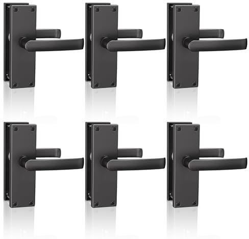 Bwintech 6 Pairs Lever Latch Flat Black 118MM Door Handles,Victorian Straight Design,Ideal for All Types of Wooden Doors,Internal Doors