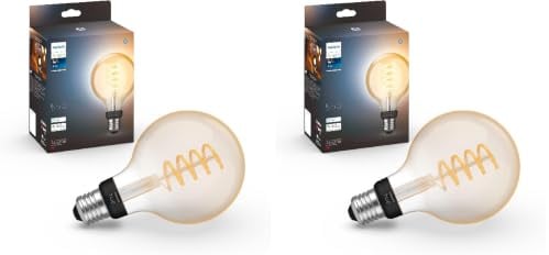 Philips Hue White E27 Filament G93 580lm, warmweißes Licht, dimmbar, steuerbar via App, kompatibel mit Amazon Alexa (Echo, Echo Dot) (Packung mit 2)