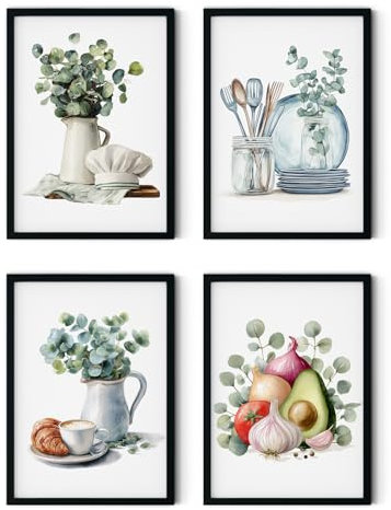 MJ-GRAPHICS® Küchenbilder Poster Set A3 4er Set Bilder Küche Wanddeko Kaffee Deko Küche Vintage Bilder Küche Esszimmer Poster Aesthetic Boho Wandbilder Küche ungerahmt