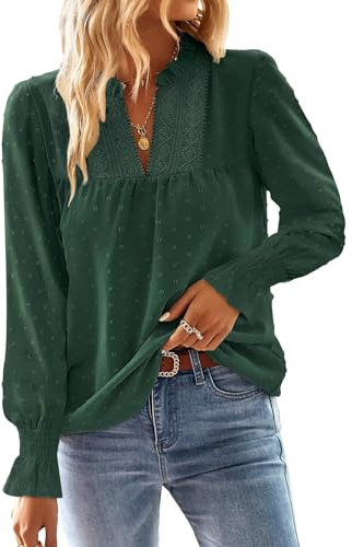 TUUHAW Camicia Donna Manica Lunga Taglia Forte Top Elegante Verde Bottiglia 2XL
