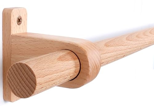 Gardinenstange Holz, Vorhangstange Holz Natur, Umweltfreundlich und Geräuscharm, Buchenholz Material, Für Wohnzimmer, Schlafzimmer, Küchen und Esszimmer(240 cm (3 Brackets))