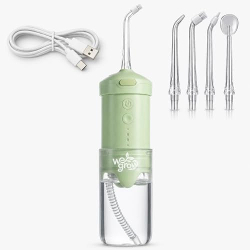 Idropulsore Dentale Portatile USB-C con 4 Ugelli Irrigatore Orale per Pulizia Denti e Gengive