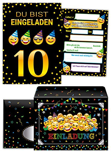 Junaversum 12 Einladungskarten incl. 12 Umschläge zum 10. Geburtstag Kinder zehnte Kindergeburtstag