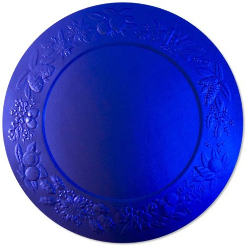 12 Sottopiatti Ø34cm - BLU SATINATO con simboli NATALE a RILIEVO - agrifoglio vischio - SOTTOPIATTO in carta monouso - addobbo decoro tavola feste di natale, capodanno, party ecc. - BLU SATINATO