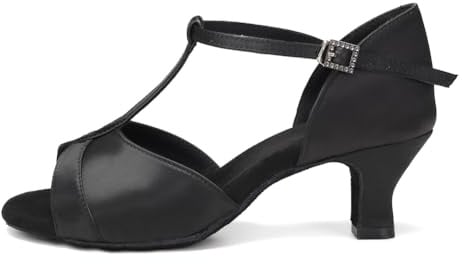 HIPPOSEUS Zapatos de Baile Latino Mujer con Correa en T Puntera Abierta Zapatos de Baile de Salón Salsa y Bachata