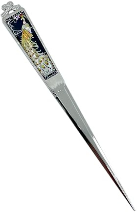 Decorative Envelope Paper Letter Opener with Mother of Pearl Antique Design Silver Steel Office Knife Hand Cutter Blade (Peacock)