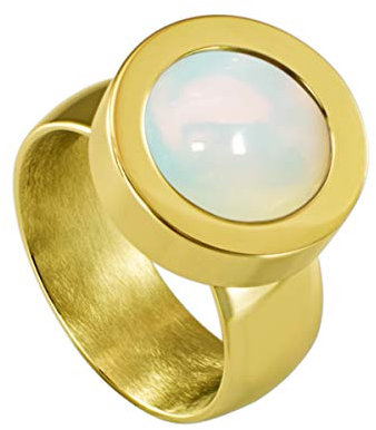 Quiges Ring Gold Edelstahl Glänzend 12mm Mini Coin Halter Wechselring und Austauschbar Opal Coin in Größe 18mm